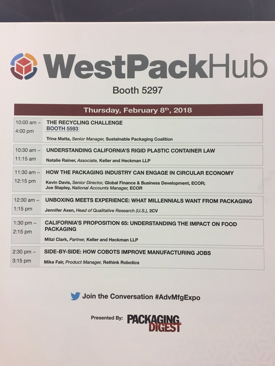 Please join us for an afternoon of #packaging education at the WestPack Hub! #AdvMfgExpo