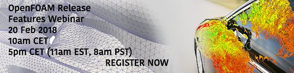 openfoam's tweet photo. Join us on a free release #webinar to learn about new features of the latest release #OpenFOAM 1712. 20 FEB: 10am and 5pm CET (Paris time) https://t.co/n13RTqWJ5E https://t.co/O2hAbiLejV