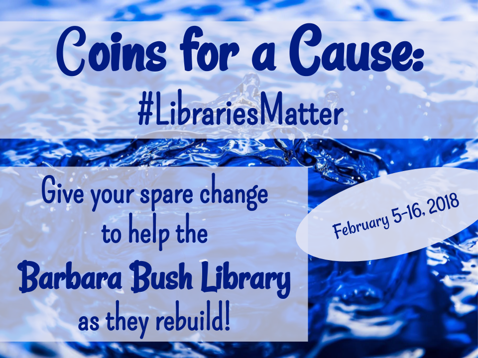 BenferLibrary's tweet photo. Help @barbarabushlib to reopen! We miss our neighborhood library!
Bring spare change (or more) to @BenferKISD and donate to #Coins4aCause #LibrariesMatter #BobcatsRead #BenFeb18 https://t.co/B1K3zrdXYv