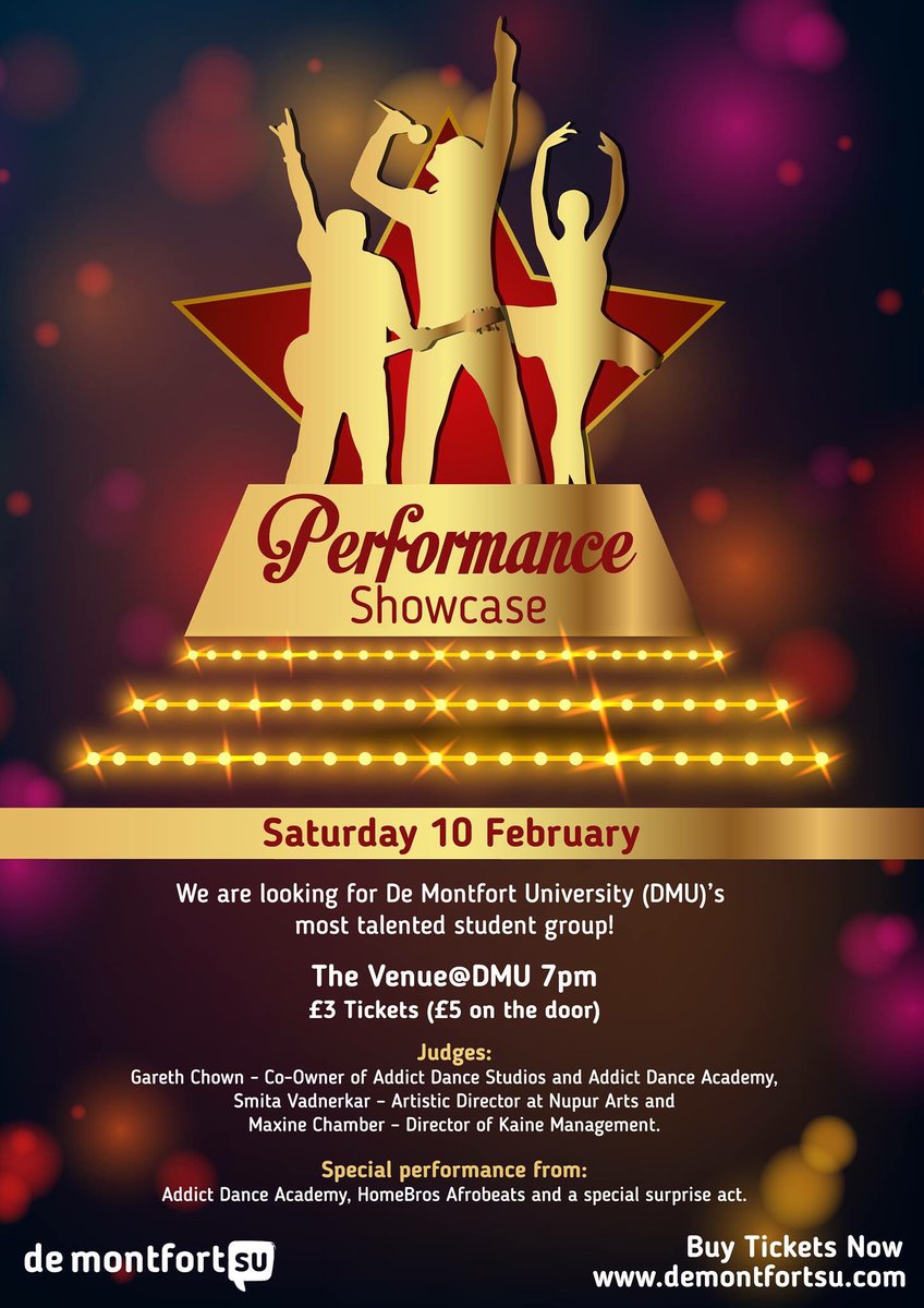 Hey Everyone! @DMUSalsa are performing this Saturday at 7-9pm at the 'Performance Showcase'!! 💃🏻 It's only £3 a ticket and with your help voting in the audience, we could become the champions!! 🙌🏻🎉

#dmusalsa #salsa #performanceshowcase #dmu