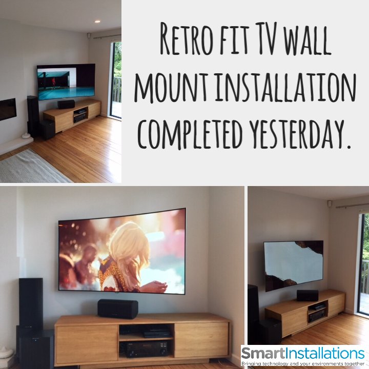 Wall mounted TV installation completed yesterday. Simple Clean, no visible wires #tvwallmount #sanus #smartinstallations #novisiblewires