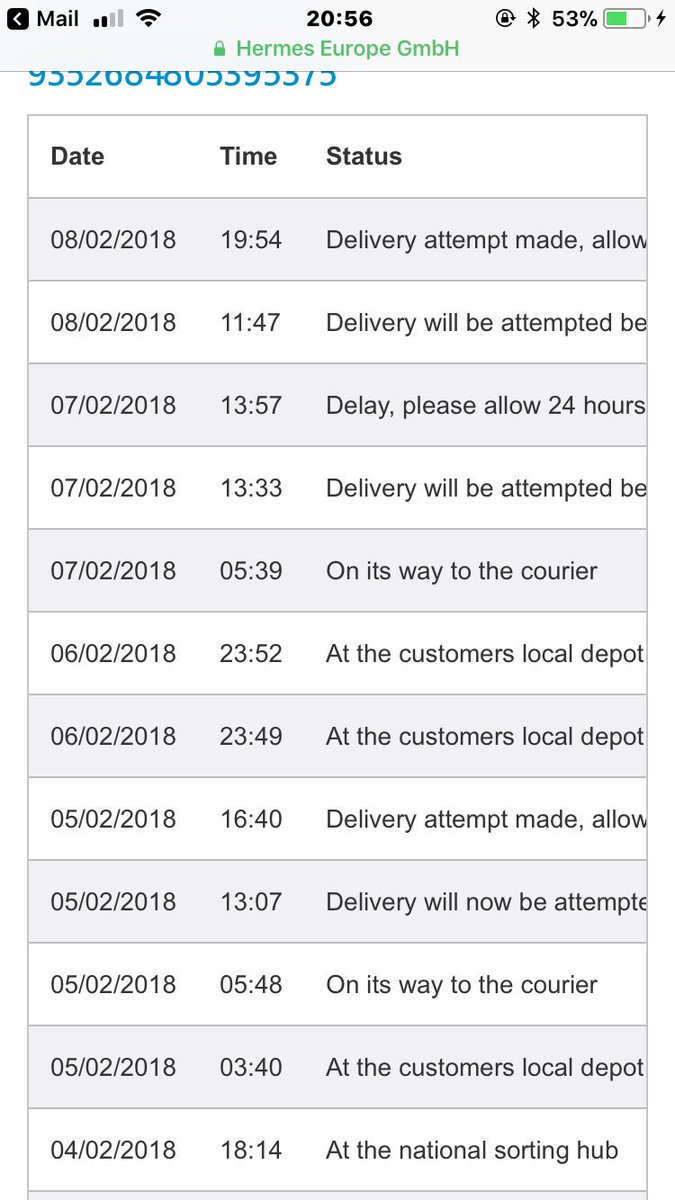 Mbr8819's tweet photo. Hermes delivery have got to be the worst couriers out there, no attempt at delivering the parcel as they state no cards left or anything terrible company! https://t.co/0scO15aXjO