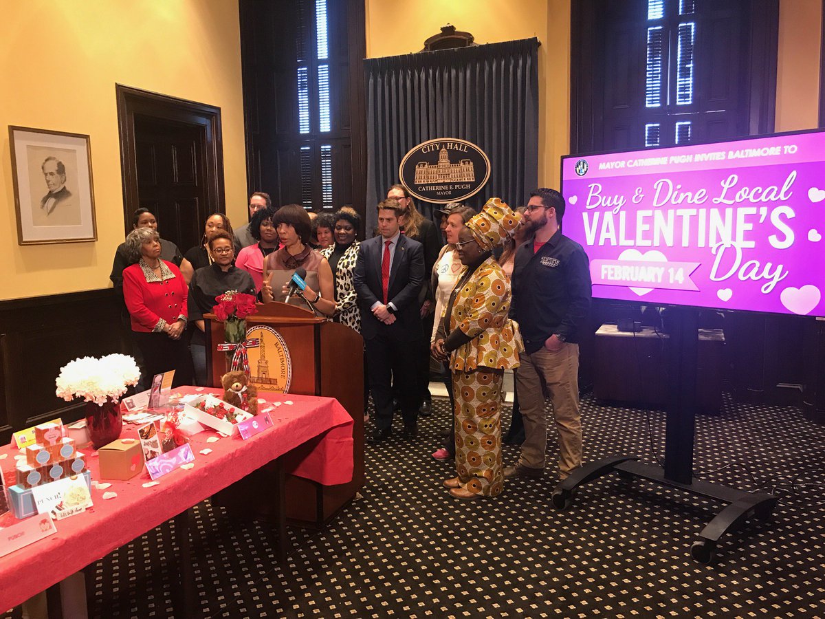 MayorPugh50's tweet photo. Today, we were joined by some wonderful Baltimore business owners to promote "Buy &amp; Dine Local for Valentine's Day." It's that time of the year again and we are reminding everyone to support our local retailers and local restaurants. https://t.co/STe2YMPnfW