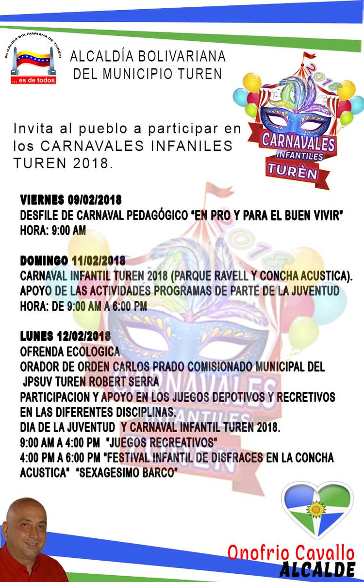 PSUVTUREN's tweet photo. Actualización de agenda. #CarnavalesInfantilesTuren2018 https://t.co/GrRxL2RPDA