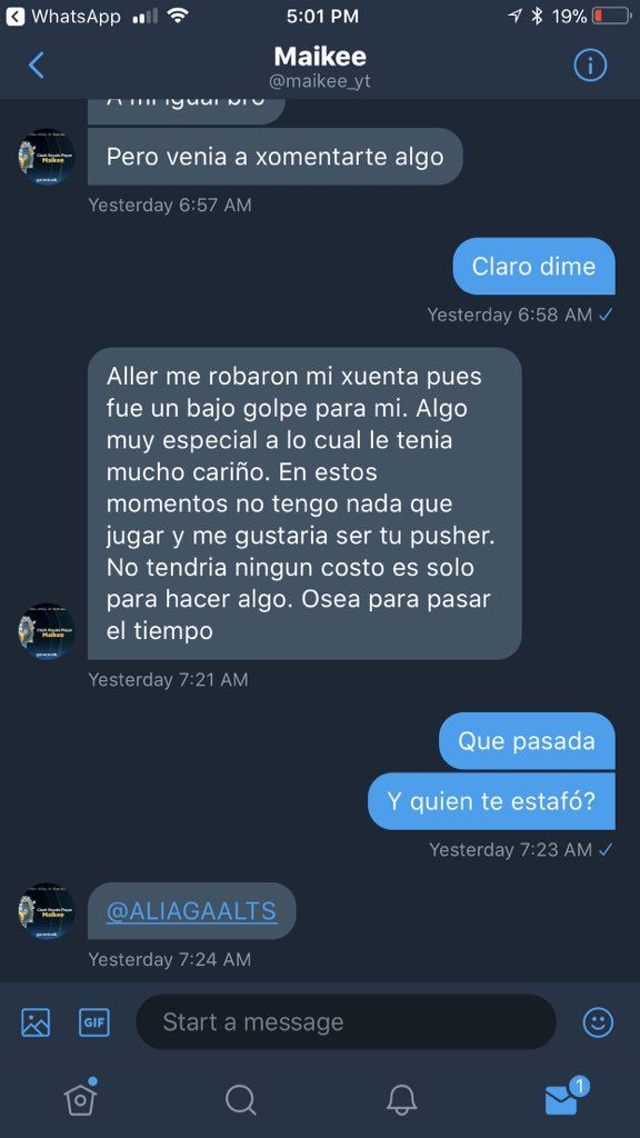 Chicos tengan cuidado con ésta cuenta de Twitter, le hackearon el Twitter a <a href="/MaikeeTzab/">Maikee</a> y se está haciendo pasar por él, no caigan en lo que les mande por privado, POR FAVOR, NO QUEREMOS MAL ENTENDIDOS Y MEJOR DENUNCIENLO!!  
RT para difundir a toda la comunidad 🔄