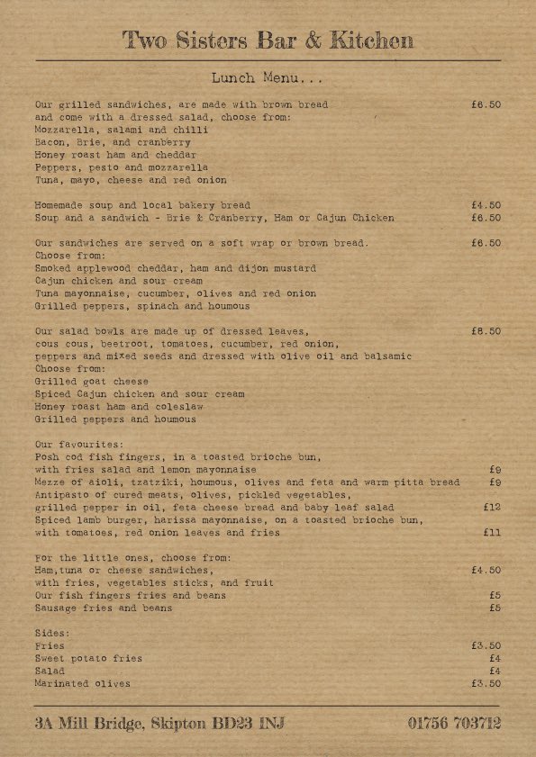 Two Sisters Skipton On Twitter Our Day And Evening Menus
