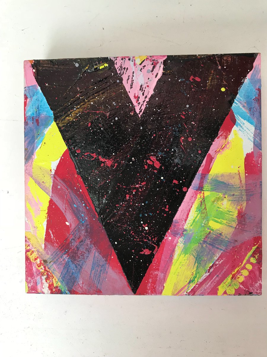 A small painting in my Womvn series of triangle shaped or triangle imagery. This one is in the love show at LA County Store