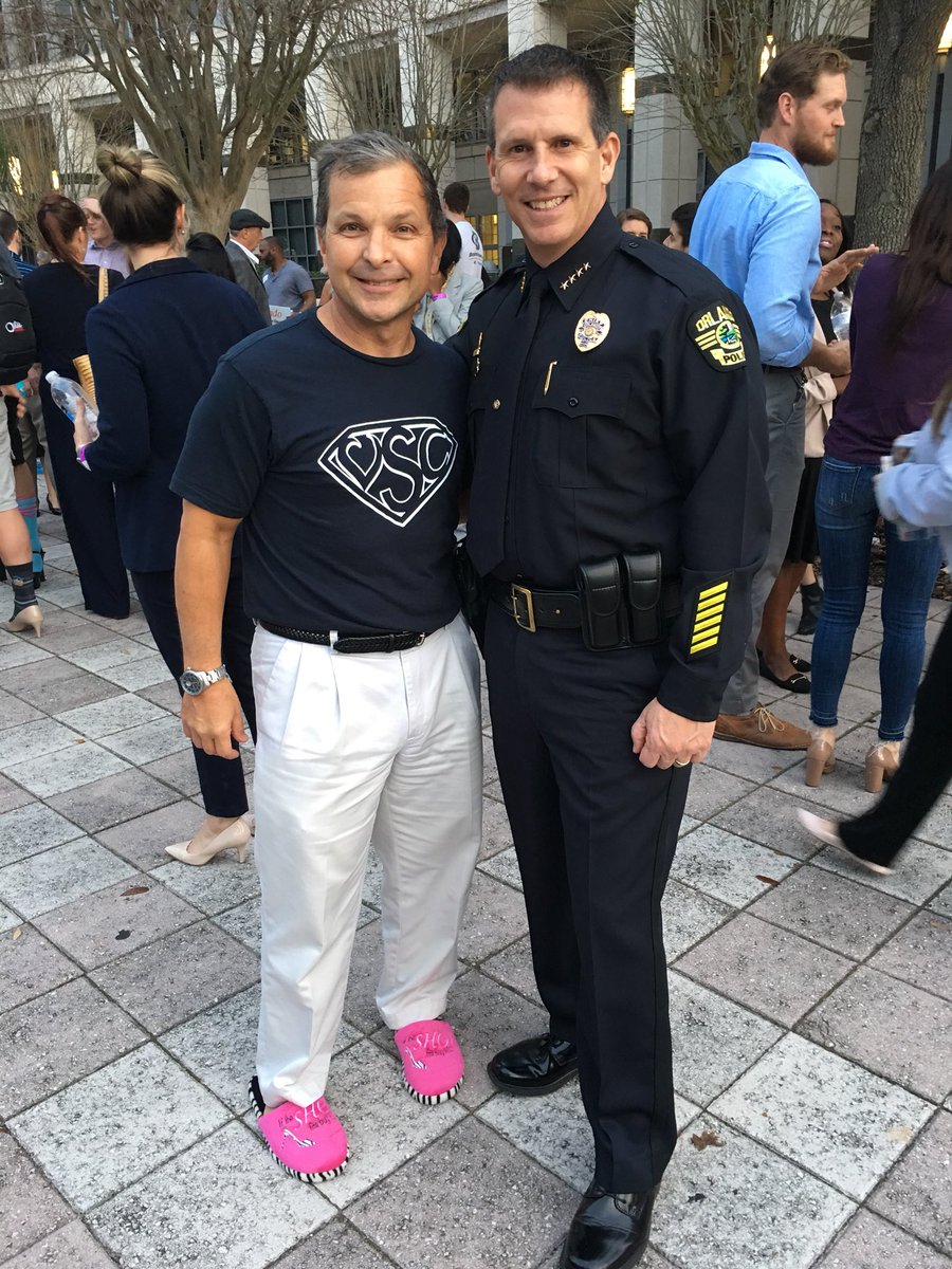 OrlandoPolice's tweet photo. Walk a Mile in Her Shoes about to kick off at Orange County Courthouse! @ChiefJohnMina  with @OrangeCoSheriff Demings and Lui Damiani of @vscflorida 
#WAMOrlando #WAM2018 https://t.co/K9HOr711sM