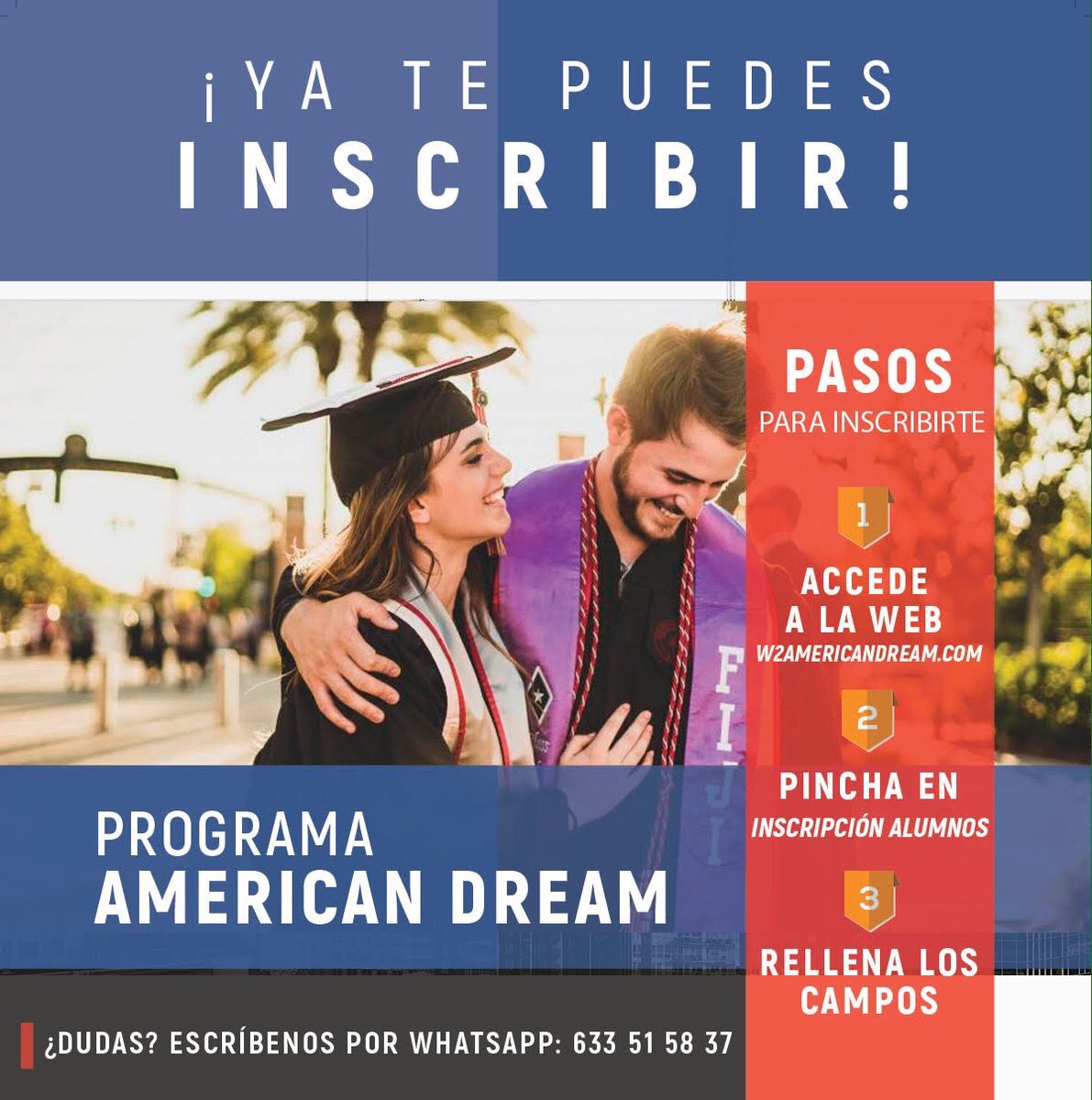 ¡Abiertas inscripciones de American Dream! El colegio participa en este Programa que tiene como objetivo que los alumnos 4 ESO y 1 Bachillerato conozcan sus posibilidades reales de estudiar en una universidad norteamericana. Inscríbete ya w2americandream.com <a href="/AmericanDream_P/">AmericanDream</a>