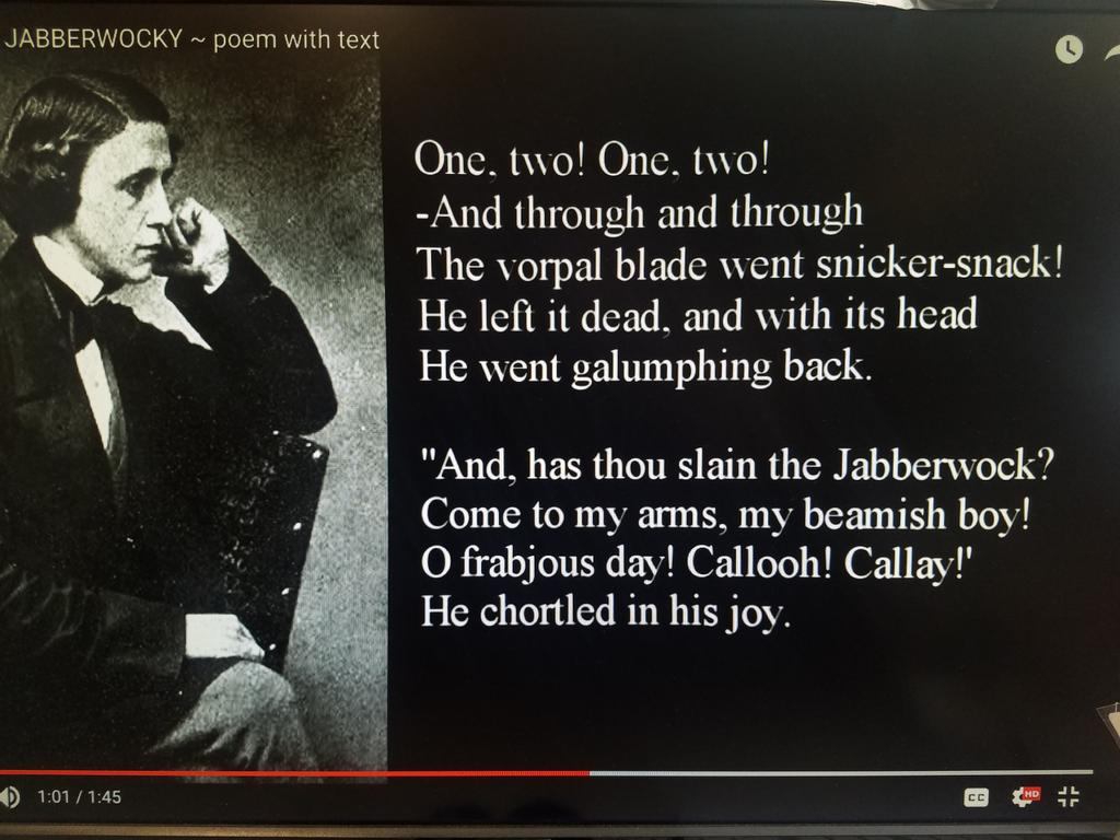 Bahr4th's tweet image. Mood/tone + inferencing + word study! LOVE reading the poem Jabberwocky by Lewis Carroll! #highlevelthinking #settingtheBahr #classics