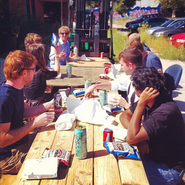 modrobotics's tweet image. #TBT to one of the very early Free Lunch Friday's at #ModularRobotics! Several years later this tradition is still going strong. There's nothing like sitting down to a meal to bring people together! 🌯 #freelunch #creatingcommunity #cubelets