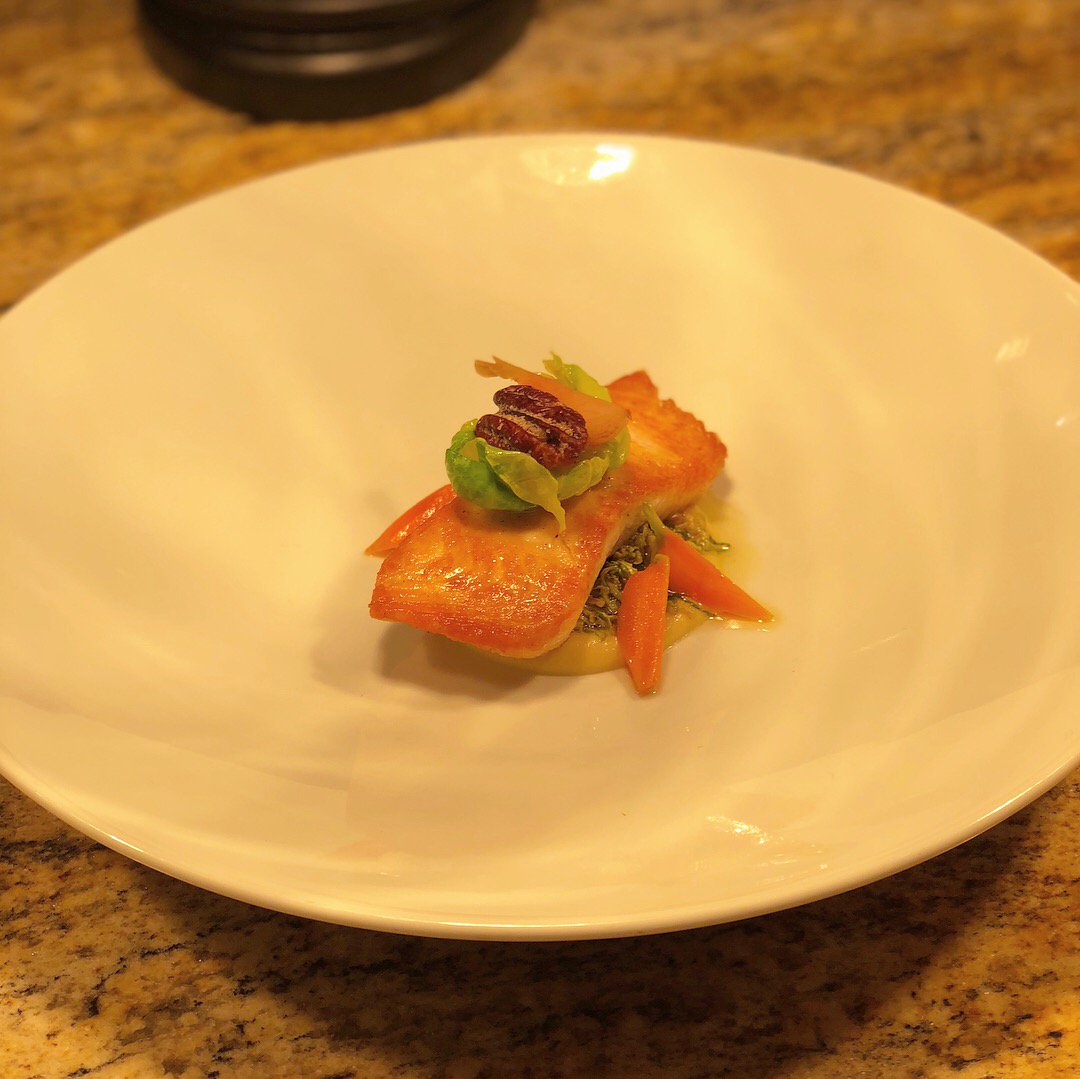 TheChanlerHotel's tweet photo. Introducing our new, revamped Chef’s Tasting Menu. Available from 5:30 pm - 8:30 pm daily. Pictured here are the Atlantic Salmon, Beet Carpaccio, Wagyu Ribeye and for Dessert Valrhona Chocolate. #finedining #foodie #SpicedPear https://t.co/JpwlMeFEXf