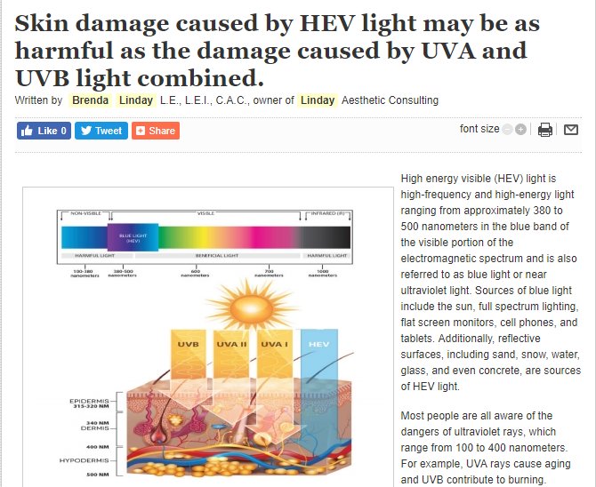 LindayConsult's tweet photo. Skin damage caused by HEV light may be as harmful as the damage caused by UVA and UVB light combined. https://t.co/tdo97LpRoa https://t.co/wf9s3VKISb