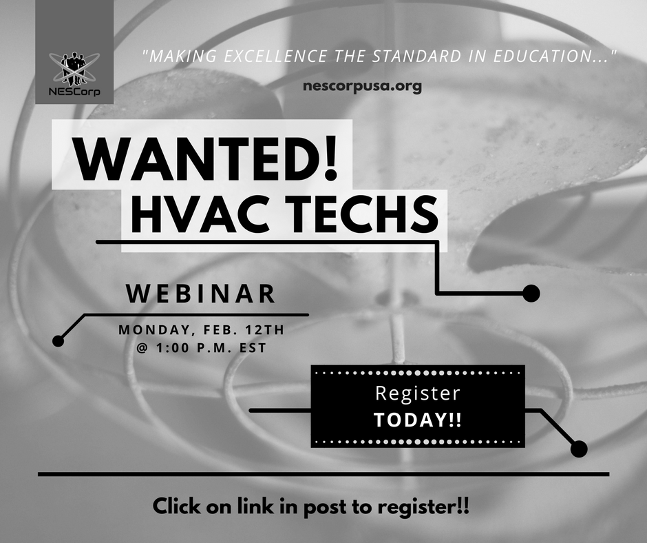 nescorpusa's tweet photo. 🌟JOIN US for @nescorpusa's LIVE Webinar: "Wanted! HVAC Technicians", with a few industry experts🌟

Click link https://t.co/nIeyz3RDz5 and register TODAY!!! https://t.co/wN8gqXAPUc