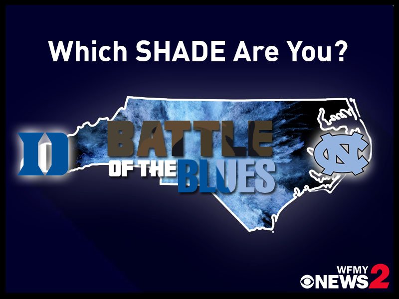 WFMY's tweet photo. The showdown begins NOW! #DukevsUnc #BattleoftheBlues #DukeOn2 #UNCOn2 https://t.co/GhtGhCPfCU