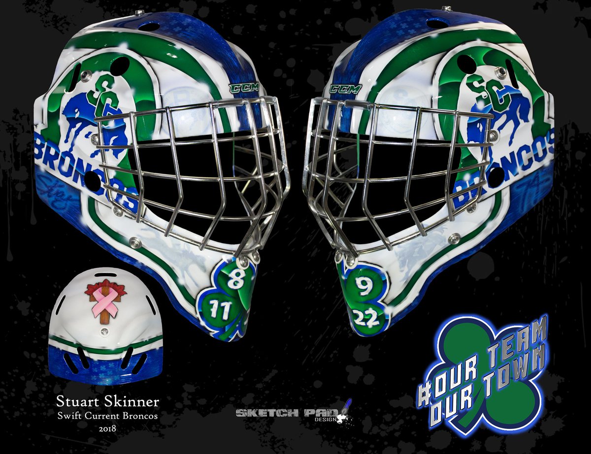 Big thank you to <a href="/SCBroncos/">Swift Current Broncos</a> and <a href="/Butter_29/">Jamie LeBlanc</a> for giving me the opportunity to paint <a href="/ssskipy_74/">stuart skinner</a> mask. Good luck the rest of the way. #gobroncosgo #OurTeamOurTown