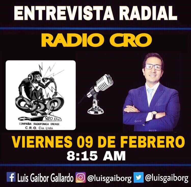 Los invitamos acompañarnos mañana a las 8:15 AM, a esta  entrevista 📻 por <a href="/RadioCRO/">Radio CRO Machala</a>