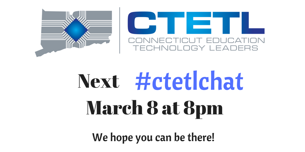 It has been a quick and fun #ctetlchat! We hope that you can join us again for our next chat on March 8 at 8pm Thank you for being here with us!