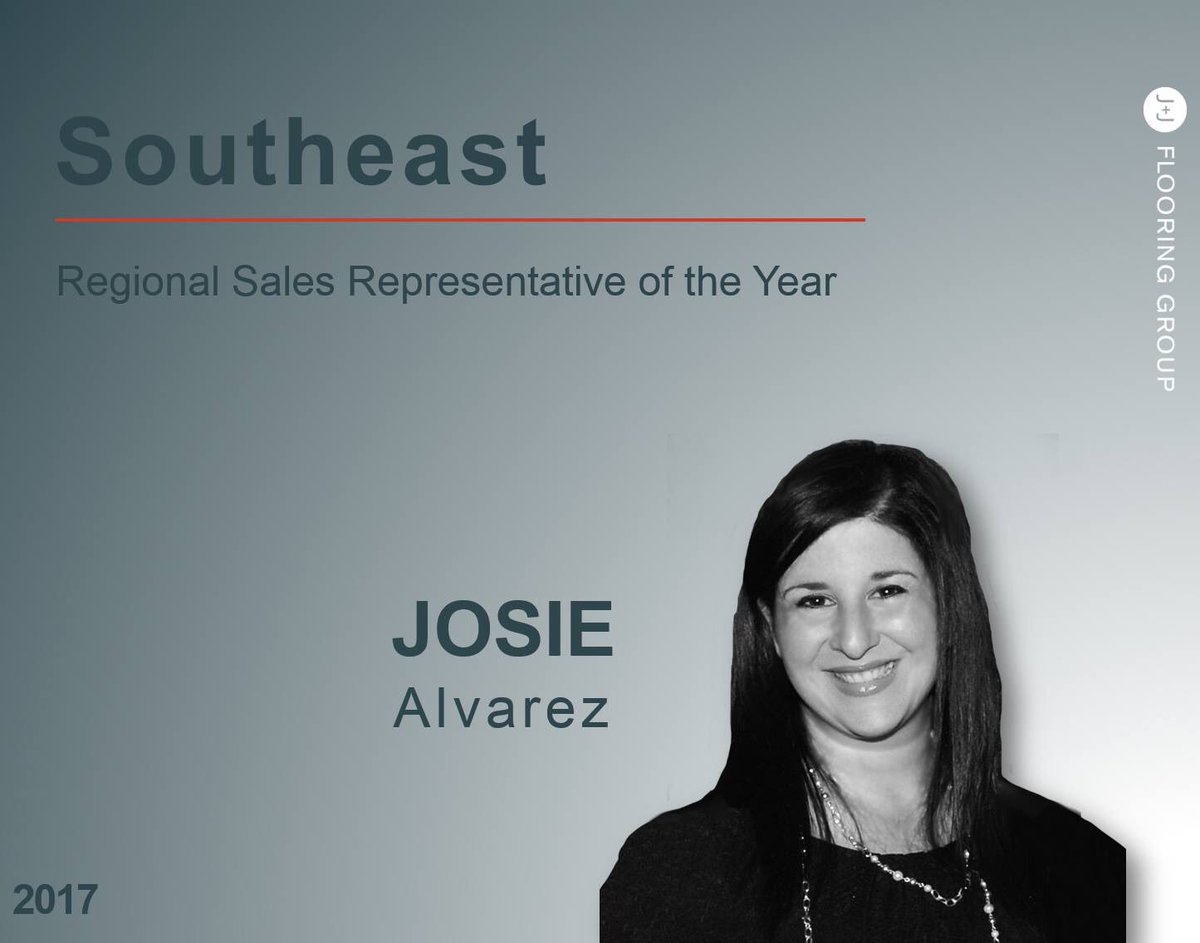 Congratulations to Josie Alvarez Burks with <a href="/jjflooringgroup/">J+J Flooring Group</a> whom was awarded Southeast Regional Sales Representative of the Year! The Southeast Region is comprised of FL, GA and AL.This award was for total sales and sales growth in 2017. #RockStar #TampaSales #CrewTampaBay