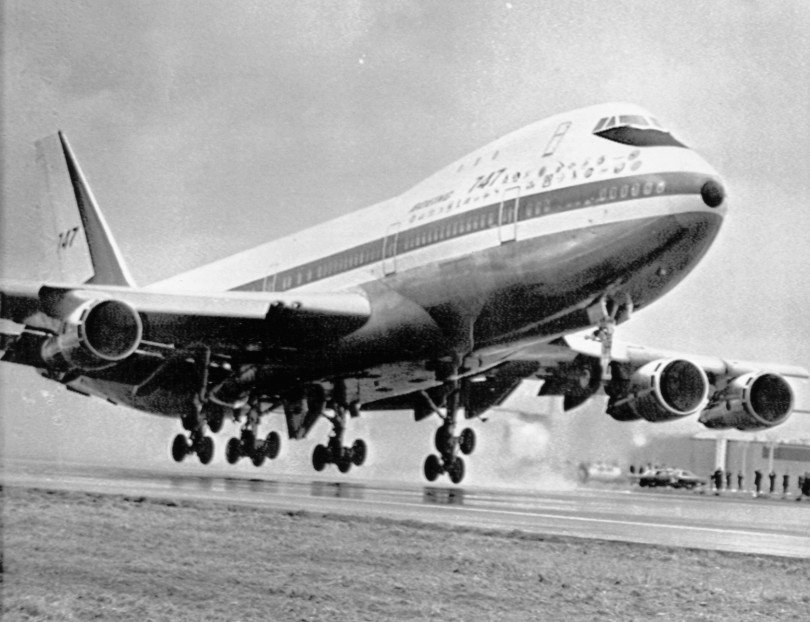 A Boeing 747 jumbo jet plane taking off for its first flight at the Boeing plant in Everett, Washi., USA on Feb. 9, 1969. The 747 is the world's largest commercial aircraft. #FBF #PictureTakenOnThisDayInHistory #CrawfordSchools