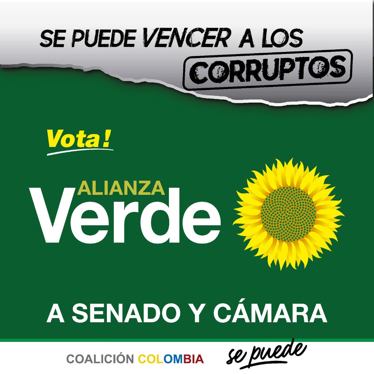 partidoverdeant's tweet photo. El proximo 11 de marzo toda colombia dira SI a partido Alianza Verde. @ClaudiaLopez @sergio_fajardo @PartidoVerdeCoL https://t.co/MK3L2GNfL7