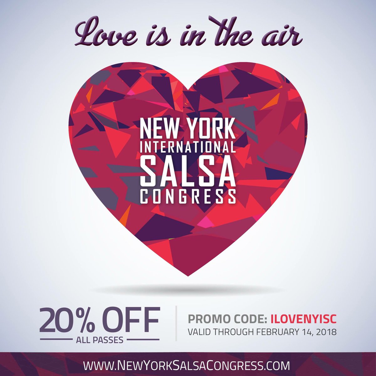 NYSalsaCongress's tweet photo. Love 💕 to #dance? 💃🏻use promo code "ilovenyisc" for 20% off ALL #NYISC2018 passes from now through Valentine's Day! #events #NYC 
https://t.co/foxjzrv6FK https://t.co/x0JsVe7giF