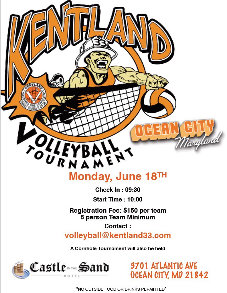 Kentland33's tweet image. Kentland's Volleyball Tournament is BACK! June 18th at Castle in the Sand, Ocean City MD. To register your team, email volleyball@kentland33.com 🏐🍺🏆👙🍔🎸 @OCCastle