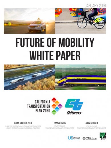 Delighted to share our Future of Mobility White Paper, which was just released by the California Department of Transportation. See: lnkd.in/emz9yPS #sharedmobility #carsharing #bikesharing #microtransit #ridesharing #ridesourcing #TNC #ridehail #driverless #AV #hyperloop