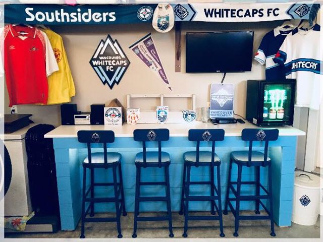 Southsiders's tweet photo. Thanks to Southsiders member Dean Holland for sending us photos of his @WhitecapsFC themed bar he setup in his garage and Fiberglass Trailer. Impressive stuff and love the Southsiders scarf at the top. Thanks Dean!! #VWFC https://t.co/vQvQbxte7t