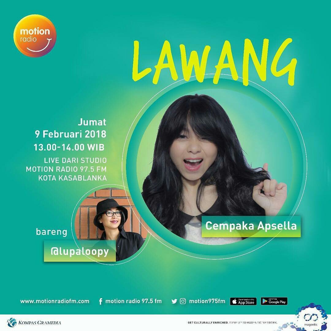 musikanadaswara's tweet photo. Halo sahabat MANS. 
Nanti jam 1 siang stay tuned di @MOTION975FM yaa, ada @cempaka_apsella ngobrol seru bareng @lupaloopy. Jgn lupa!!

#Cempakaapsella #Suarahati #Motionradio  #Hits #Radiohits #Musilokal #Hits #Topchart #mansentertainment https://t.co/F1D8Secq8H