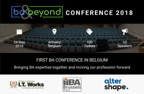 itworks's tweet photo. The First Business Analysis Conference in Belgium, "BA and Beyond", is currently looking for speakers. If you are involved in business analysis, innovation, design or architecture, please consider to submit a presentation. More info at https://t.co/HgBo4wwLHR #iiba #baot https://t.co/R90OWe35Dn