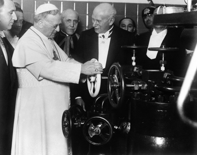 Pope Pius XI at the inauguration of the new wireless installation at the Vatican City, Rome, Italy on Feb. 9, 1931. #PicturesTakenOnThisDayInHistory #FBF #CrawfordSchools