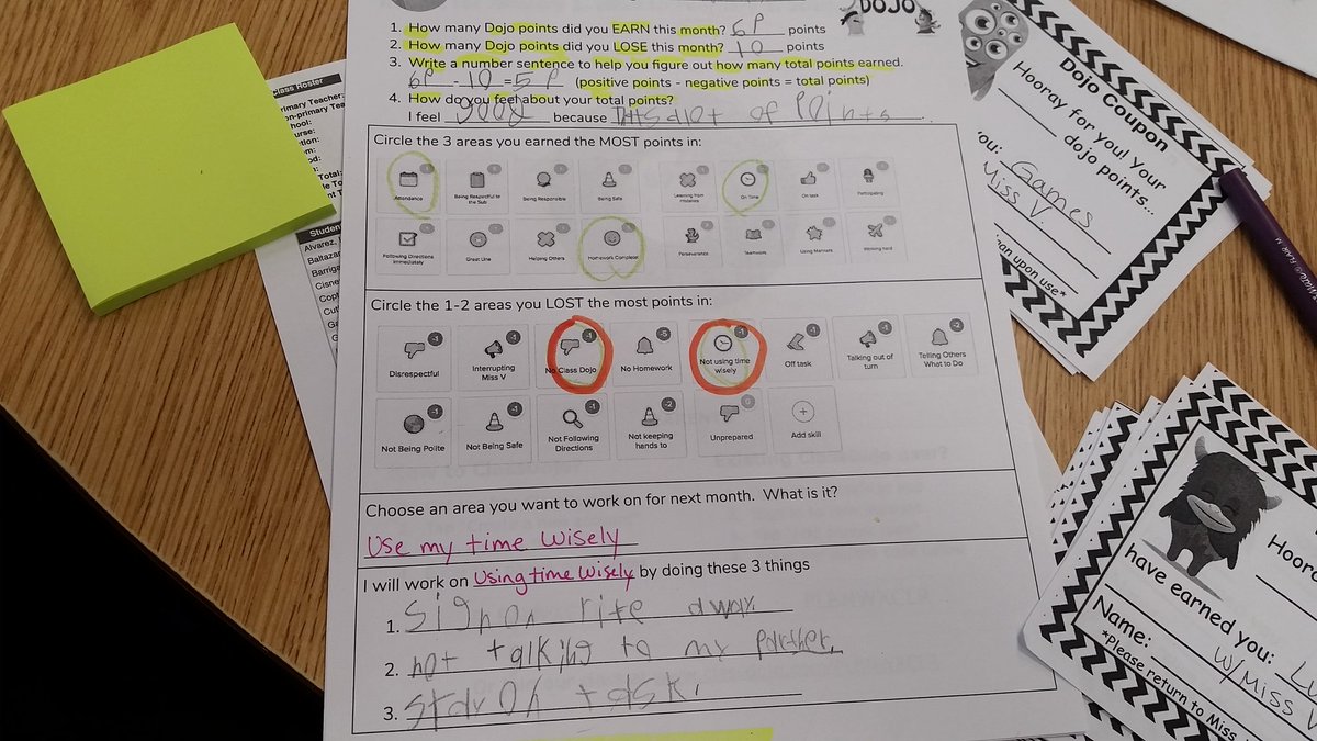 Teacheronfire07's tweet image. Reflected on our behavior today and set goals for the rest of this month! Also let the kiddos spend their points in the Dojo Store. They loved it! #romogrows #classdojo #selfreflectioniskey