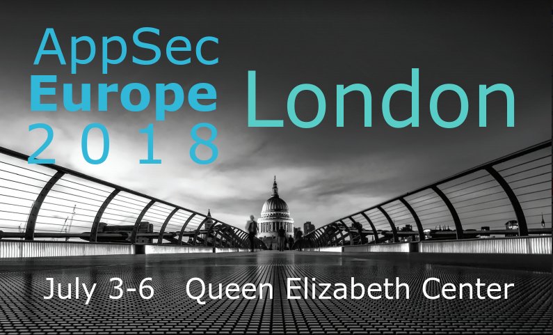 AppSecEU's tweet photo. Announcing AppSec Europe 2018 from July 3-6 in London.  
See you there!
https://t.co/x3I2Gyyw97 https://t.co/e2n9yfDl8Y