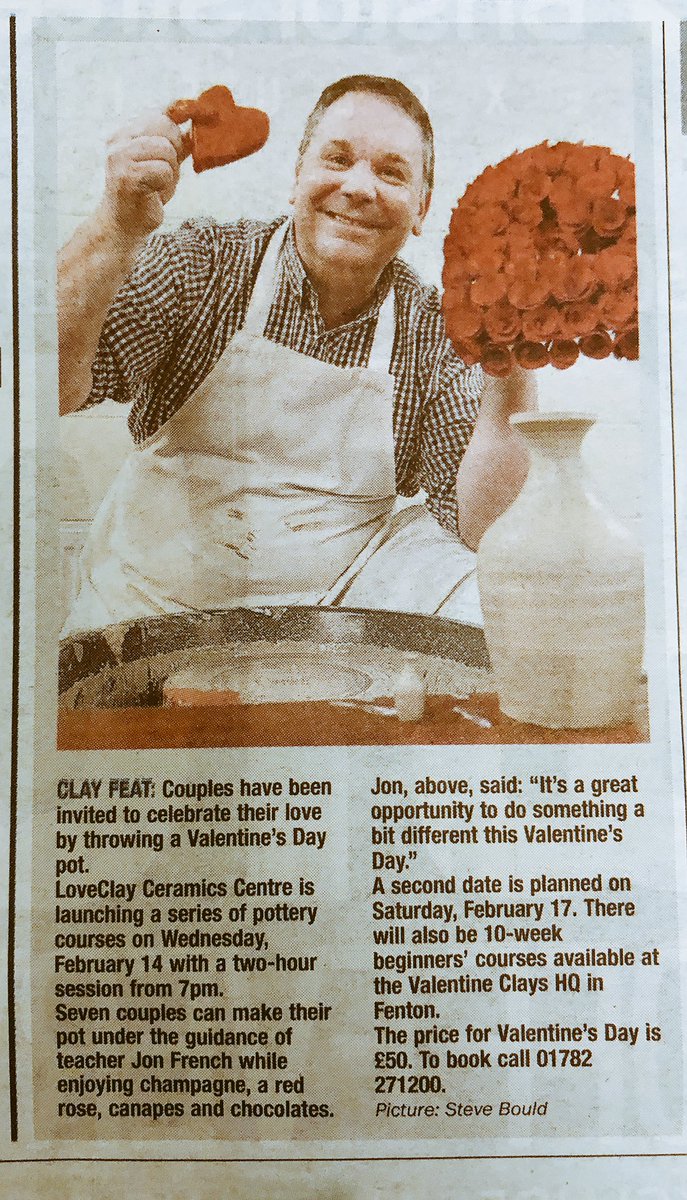 LoveClay_'s tweet image. Thanks to @SteveBould5 for the great mention in @SentinelStaffs yesterday, looking good @frenchjon2 😊 #valentinesday #datenight #PotteryFun #localandproud ❤️😍🥂🍾