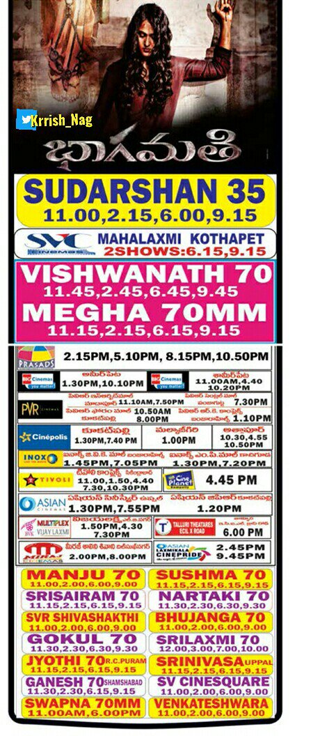 GKReddie's tweet photo. #Sweety LadySuperStar #AnushkaShetty 
#Bhaagamathie 3rd week Nizam/Hyderabad Theaters list 👌 
#BhaagaMathi #BhagMathi 
#Bhaagmathie 
@Anushka_ASF @UV_Creations 
#BlockBusterBhaagaMathie #Anushka https://t.co/Nn6P3mHnQf
