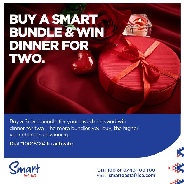 Look what SMART has got for you this Valentine's. Buy a bundle for your loved ones and stand a chance to win dinner for two. Dial *100*5*2# to buy a bundle for another number. Let's get started