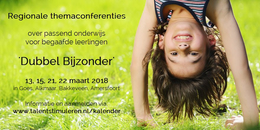Benieuwd naar het verhaal van Minka Dumont - 'Doelgericht werken aan denkvaardigheden in een groep met peers?' Kom dan naar een van onze regionale themaconferenties '#DubbelBijzonder in Goes, Alkmaar, Bakkeveen of Amersfoort! #begaafd
Aanmelden: bit.ly/2pTvwoD