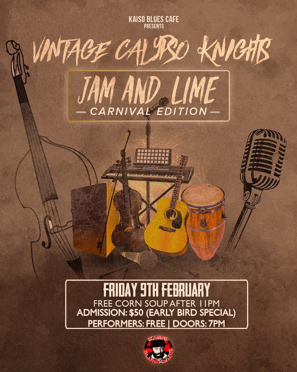 Kaiso Blues tonight. Repeat after great show last week. Hosted by me. Only $50. Bring a Blues and a friend.