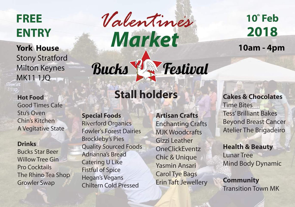 List of stalls you can find at tomorrow's Valentine's Market at York House, Stony Stratford!