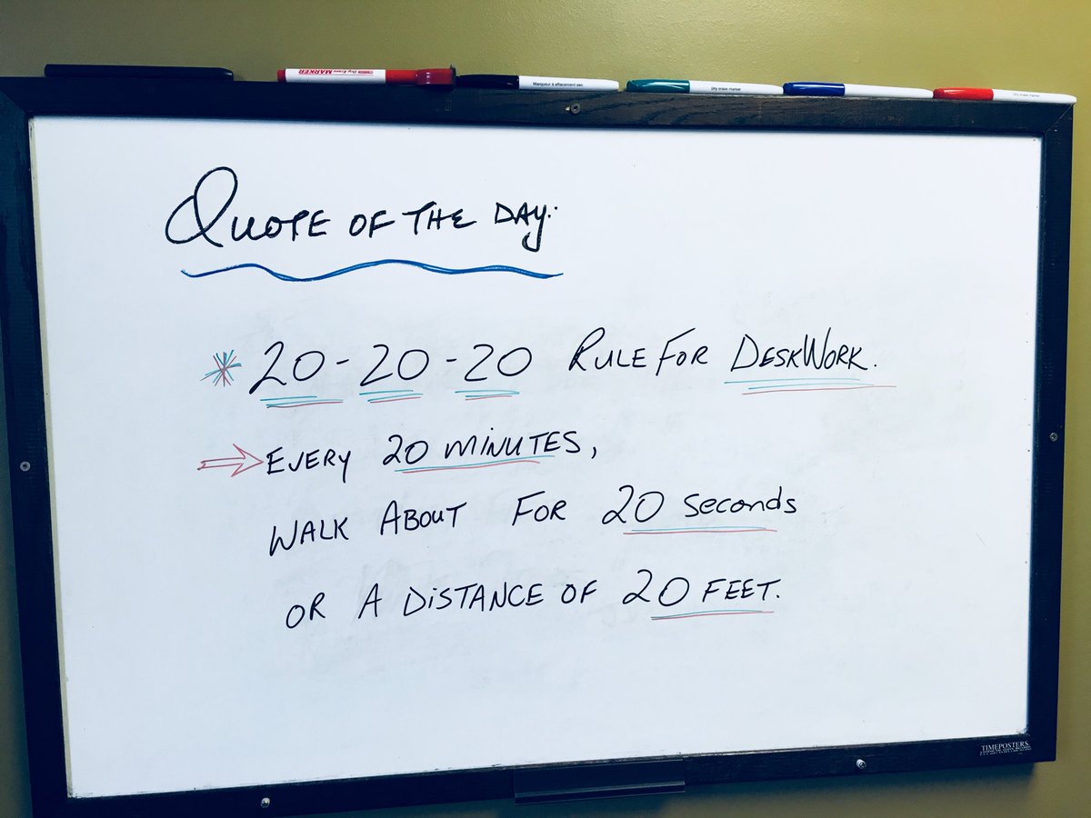 DrRandyFollett's tweet photo. #quote oftheday at LakeView #Chiropractic “DeskWork 20-20-20 Rule: Every 20 mins, walk about for 20 seconds or 20 feet.” #BreakForBacks #DontSlouch #healthyhabits https://t.co/rCsK3nCL7X