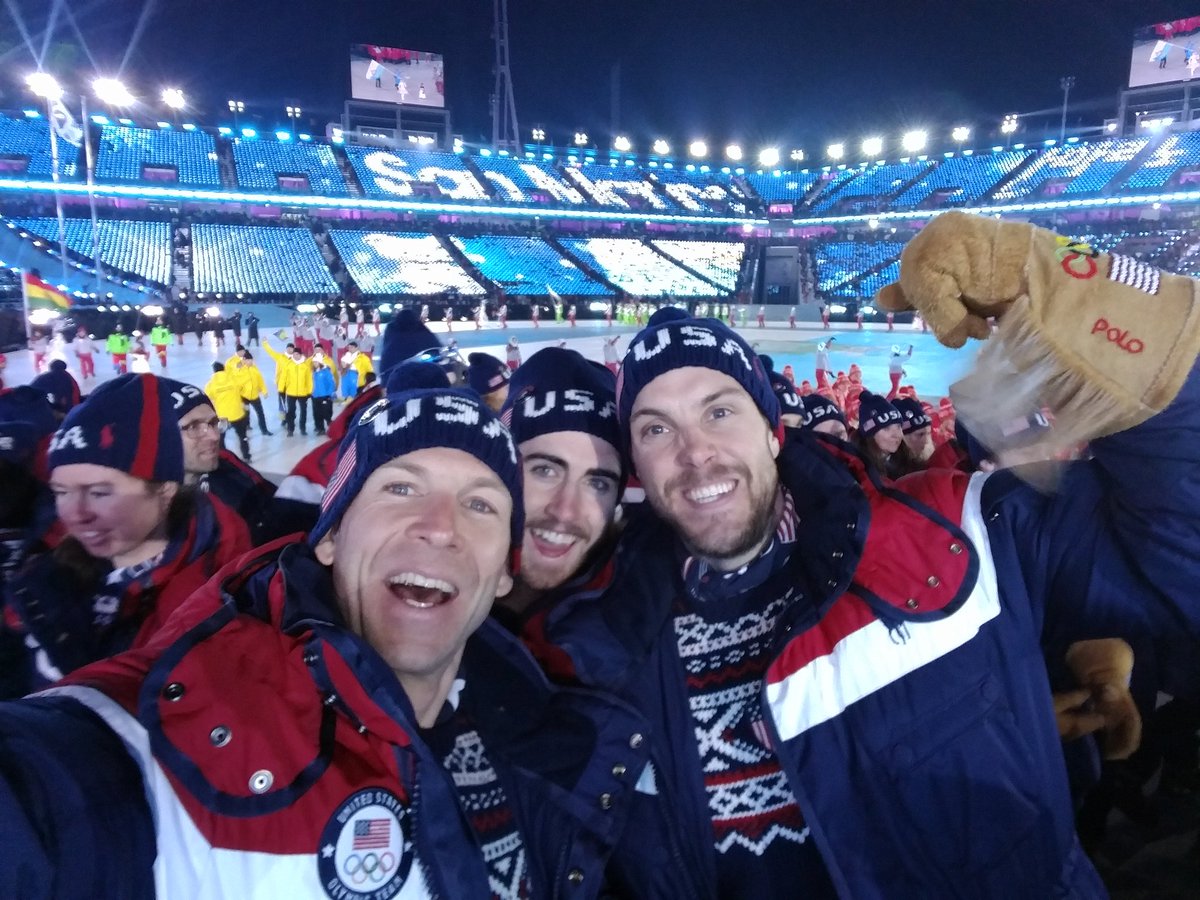 After sitting out the previous three, finally got to walk in Opening Ceremonies! Psyched to share the moment with <a href="/leifcnordgren/">Leif Nordgren</a> <a href="/sp_doherty/">Sean Doherty</a>! <a href="/USBiathlon/">US Biathlon</a> <a href="/biathlonworld/">International Biathlon Union</a> #PyeongChang2018