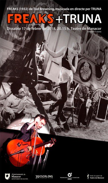 39escalons's tweet photo. Recordes la pel·li de culte Freaks de Tod Browning? Idò d'aquí poc la revisitam musicada en directe per #Truna amb la seva Maleta Màgica.
Serà dissabte 17 de febrer a les 20.15h al @TeatredeManacor. No t'ho pots perdre
https://t.co/yU0GxXpSUd https://t.co/71tO5sSw14