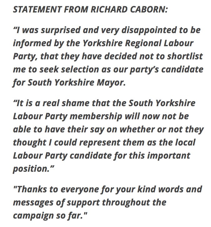 STATEMENT FROM RICHARD CABORN: richardcaborn.com