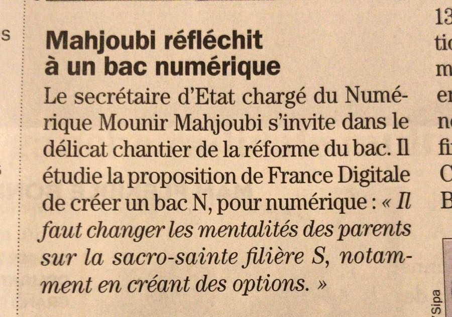 .@Mounir soutient notre proposition de créer un « Bac N » (bit.ly/2slvQP6). Monsieur le Ministre <a href="/blanquer/">Josep M. Blanquer</a>: notre présidente <a href="/Rachel_Delacour/">Rachel Delacour</a> serait honorée d’en discuter avec vous. On organise ça ?