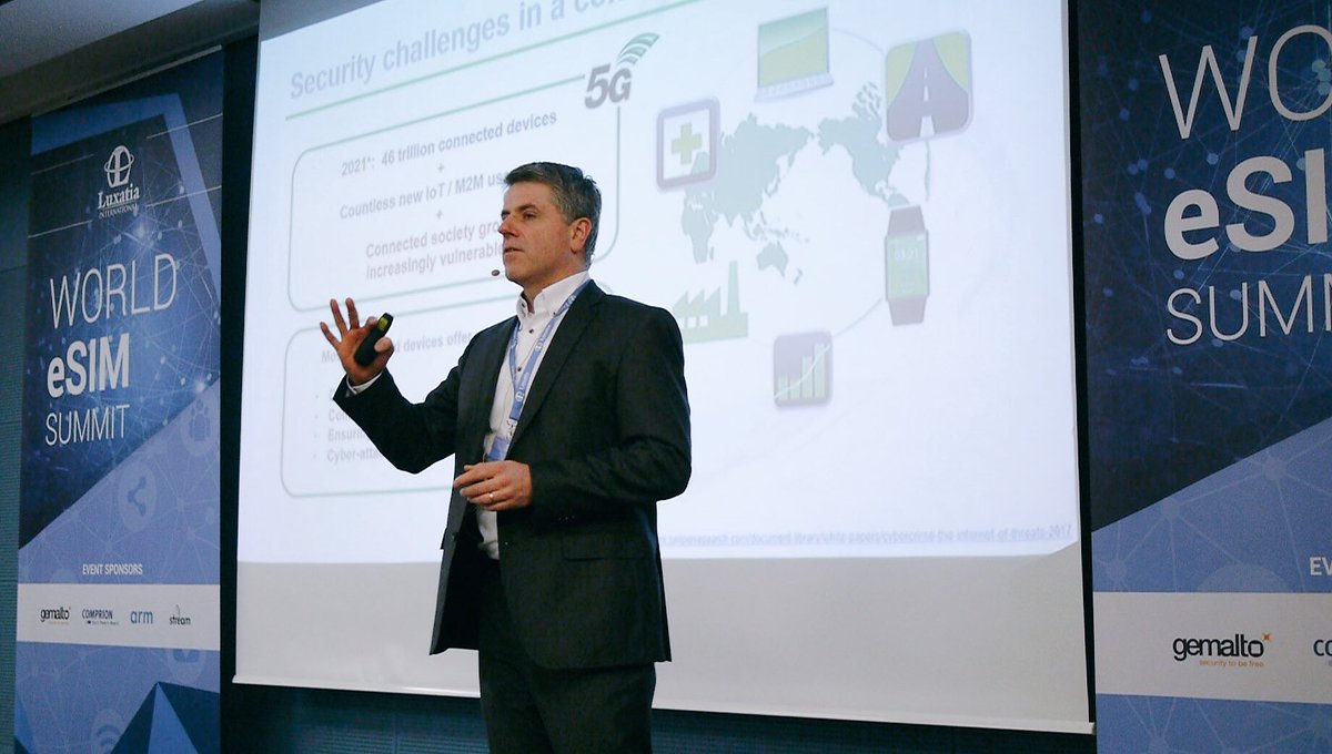 Luxatia_intl's tweet photo. Steffen Frenck is providing an overview of #M2M &amp; consumer #IoT #eSIM deployments across sectors, highlighting the scale of #eSIM uptake globally @SIMalliance at the #WorldeSIM2018 https://t.co/i9GMrCb6Pd