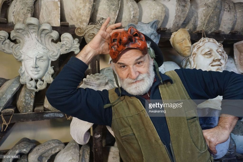 Guerrino Lovato poses in his studio and workshop in #Venice, Italy. Guerrino Lovato is a scupltor, art historian, set designer and mascareri photo by team <a href="/awakeninginfo/">Awakening</a> for <a href="/GettyImages/">Getty Images</a> #CarnevaleVenezia2018 #carnival2018 <a href="/Venice_Carnival/">Carnevale di Venezia</a> buff.ly/2EcDrBf