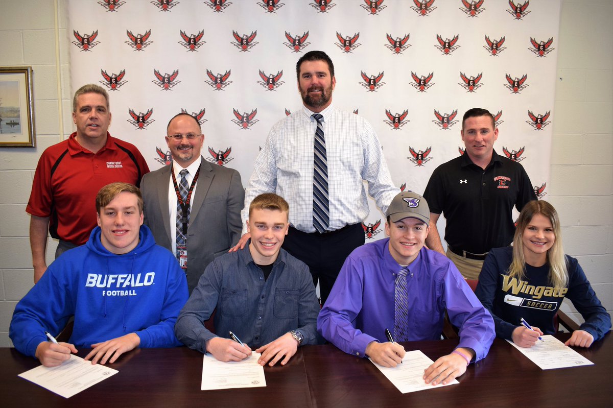 Connetquot_FB's tweet photo. Congratulations to three outstanding football players on signing their letters yesterday to play college football. All three were terrific leaders, true Thunderbirds, &amp; excellent people. @TrevorCahill_59 @Dmcdermott1135 @taylor_stepanek https://t.co/uD1tqf3OyV