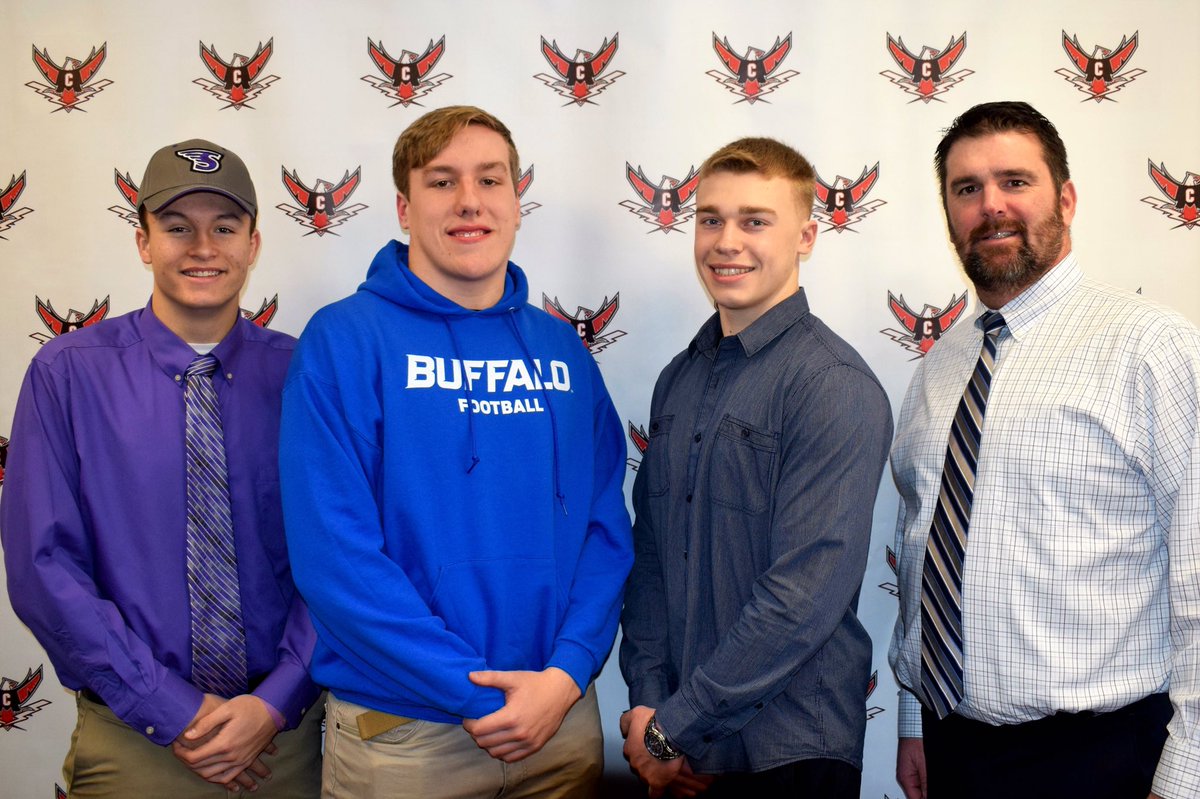 Connetquot_FB's tweet photo. Congratulations to three outstanding football players on signing their letters yesterday to play college football. All three were terrific leaders, true Thunderbirds, &amp; excellent people. @TrevorCahill_59 @Dmcdermott1135 @taylor_stepanek https://t.co/uD1tqf3OyV