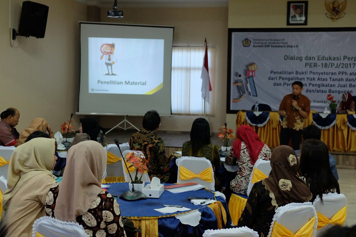 DitjenPajakRI's tweet photo. Kanwil DJP Sumut II mengadakan Edukasi Per Dirjen No 16/PJ/2017 tentang Penelitian Bukti Penyetoran PPh Atas Tanah dan/atau Bangunan &amp; Perjanjian Pengikatan Jual Beli Atas Tanah dan/atau Bangunan bersama BPN, Dinas Pendapatan &amp; Perwakilan Notaris/PPAT. #PajakKitaUntukKita https://t.co/PkcKJonxbz
